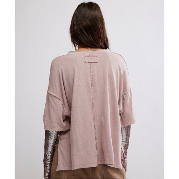 NWT FREE PEOPLE We The Free Mauve Nellie Sequin Twofer Top T Shirt SZ: S - Picture 6 of 9